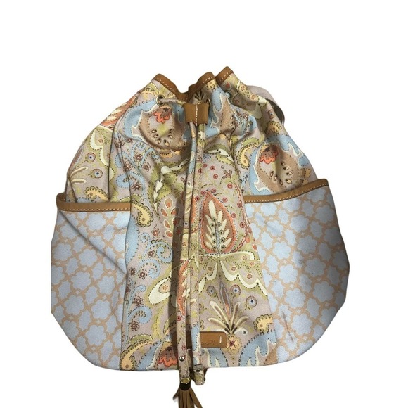 Dena large paisley floral leather canvas tie boho neutral backpack tote bag - Picture 1 of 6